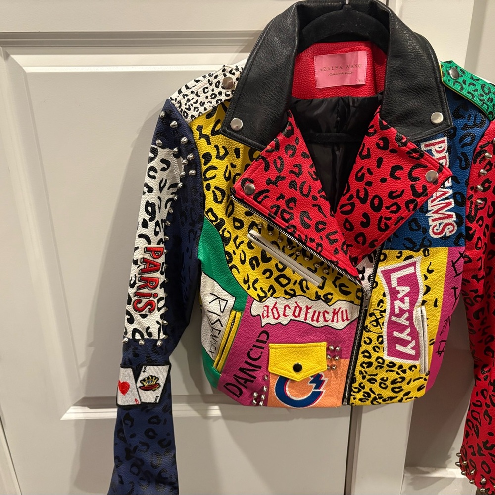 Azalea Wang Red and Black Leather Jacket